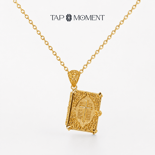 Bible Verse Necklace with NFC - Christian Bible Pendant Gift Gold