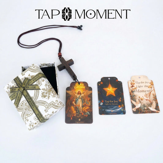 TAPMOMENT NFC Faith Cross Car Air Freshener SET - Wooden Cross + 3 Scent Cards