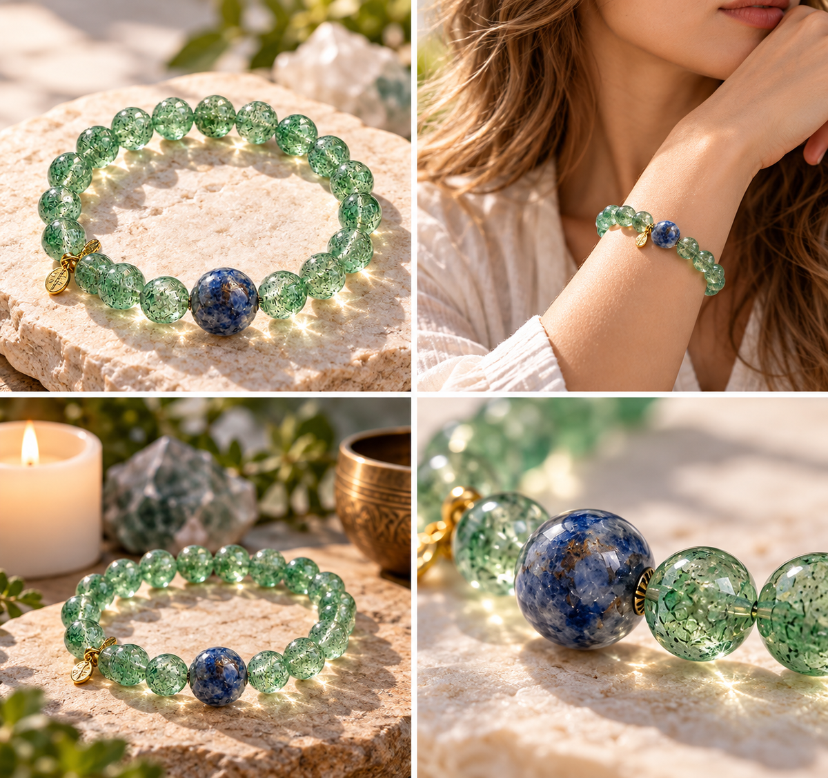 Bible Verse Bracelets with NFC Smart Jewelry Green Phantom Quartz