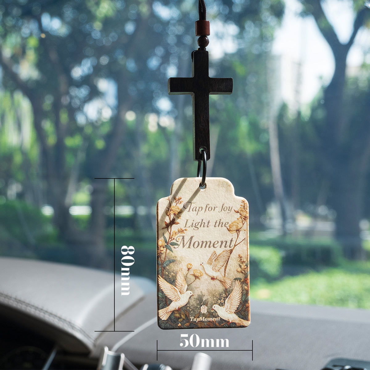 TAPMOMENT NFC Faith Cross Car Air Freshener SET - Wooden Cross + 3 Scent Cards