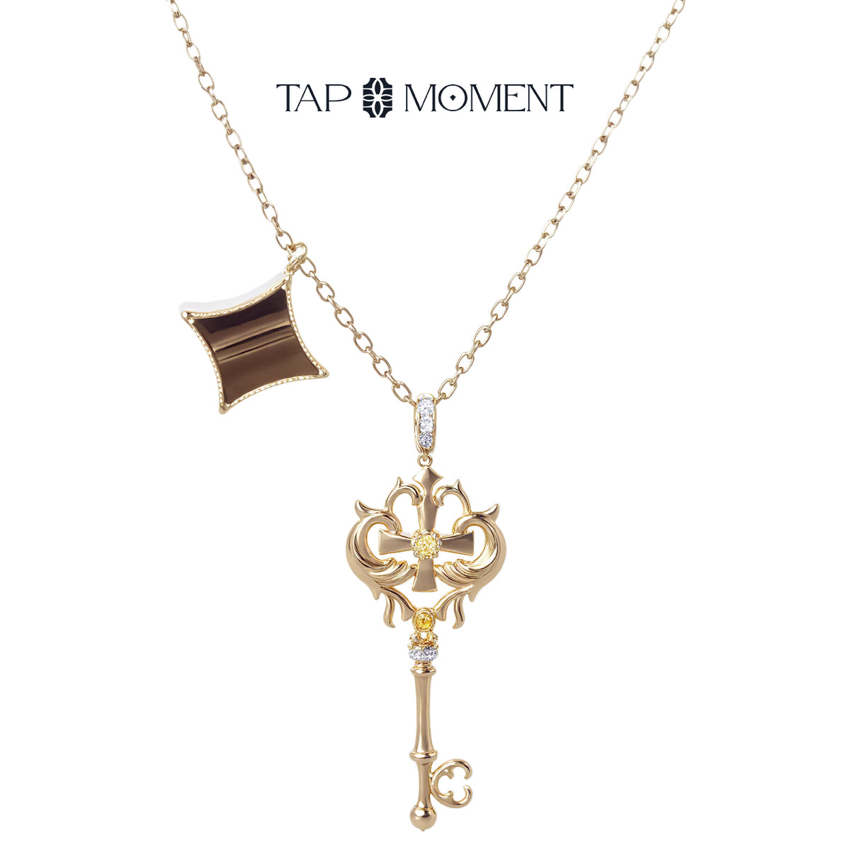 TAPMOMENT Faith Key NFC Necklace Gold Key - Tiger Eye