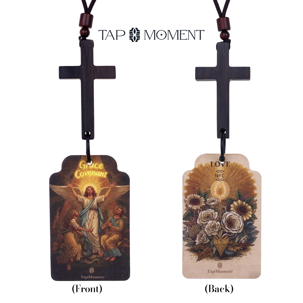 TAPMOMENT NFC Faith Cross Car Air Freshener SET - Wooden Cross + 3 Scent Cards