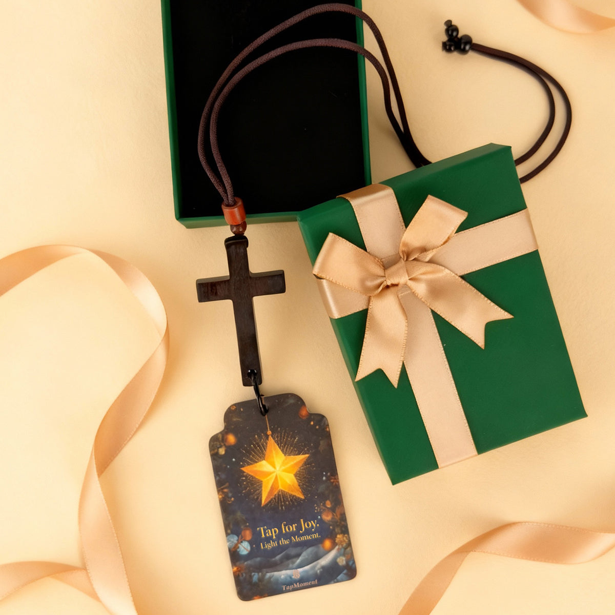 TAPMOMENT NFC Faith Cross Car Air Freshener SET - Wooden Cross + 3 Scent Cards