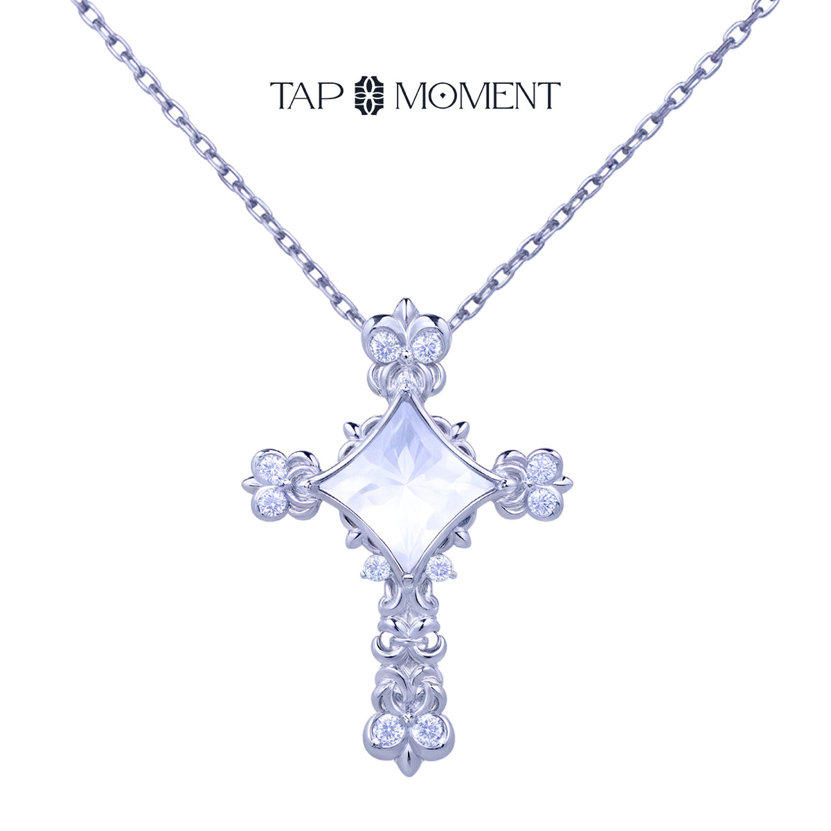 TAPMOMENT Faith cross NFC Necklace Silver Cross - White of Pearl