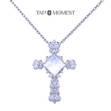 TAPMOMENT Faith cross NFC Necklace Silver Cross - White of Pearl