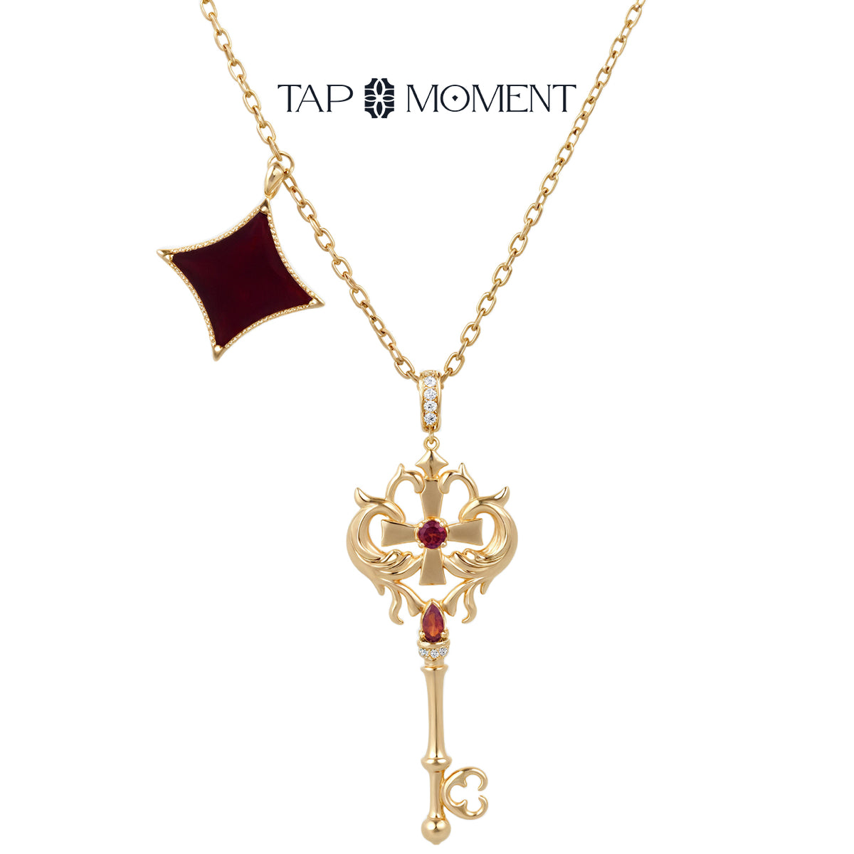 TAPMOMENT Faith Key NFC Necklace Gold Key - Carnelian
