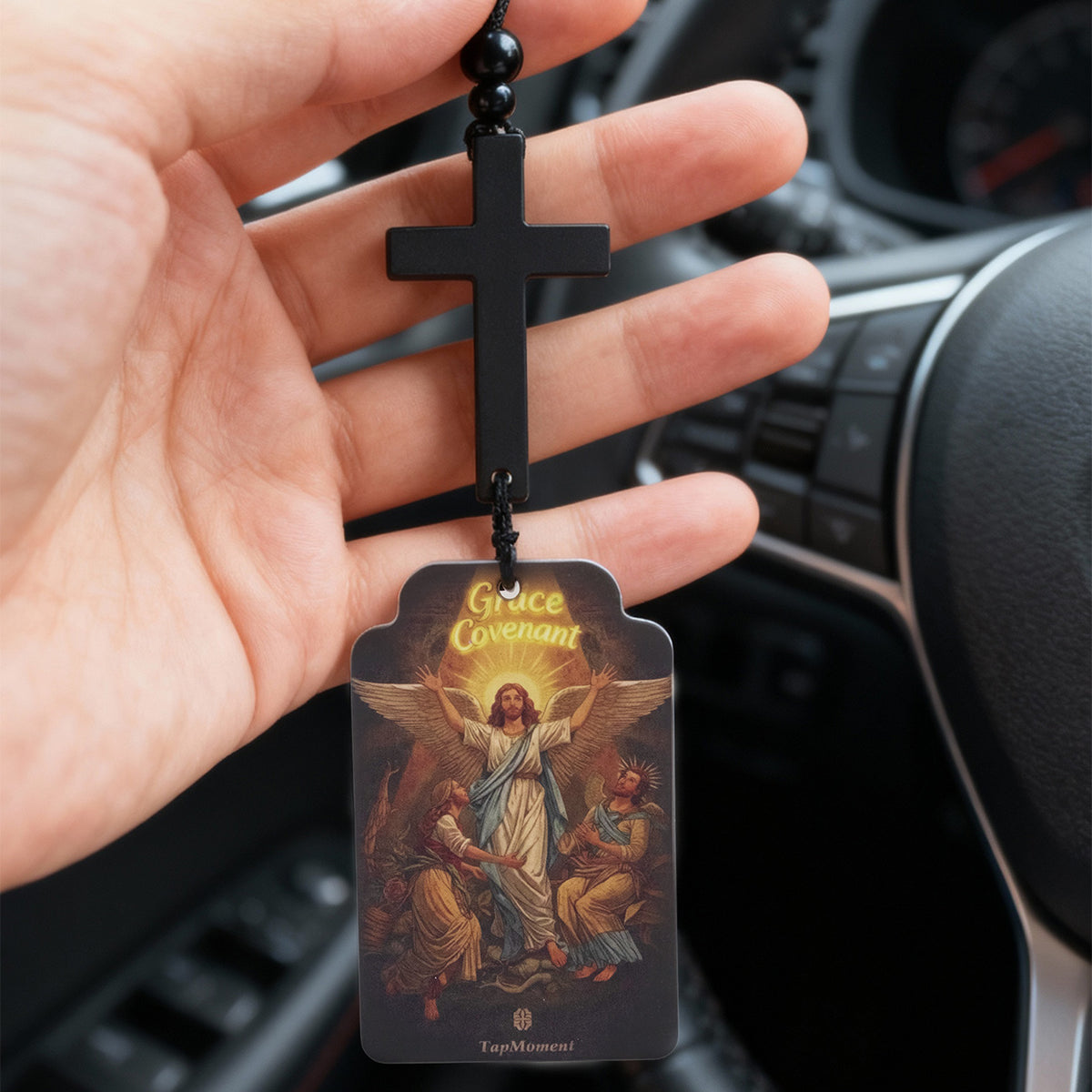 TAPMOMENT NFC Faith Cross Car Air Freshener SET - Wooden Cross + 3 Scent Cards
