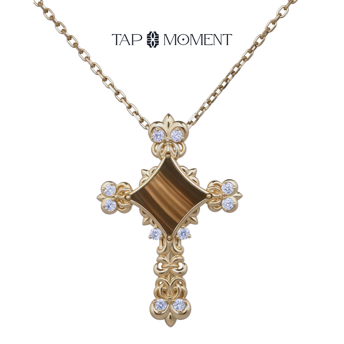 TAPMOMENT Faith cross NFC Necklace Gold Cross - Tiger’s Eye