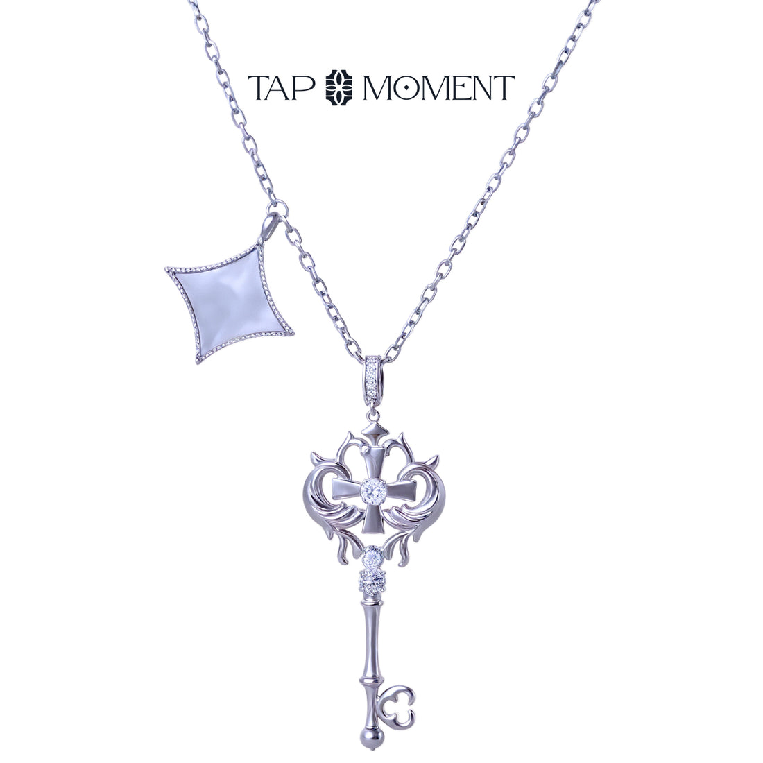 TAPMOMENT Faith Key NFC Necklace Sliver Key - Mother of Pearl