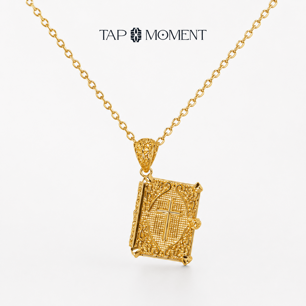 Bible Verse Necklace with NFC - Christian Bible Pendant Gift Gold