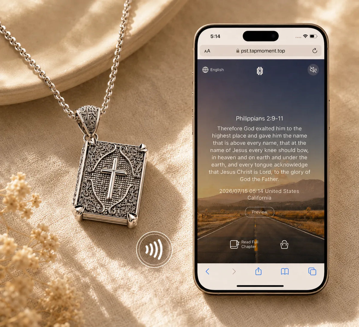 Bible Verse Necklace with NFC - Christian Bible Pendant Gift