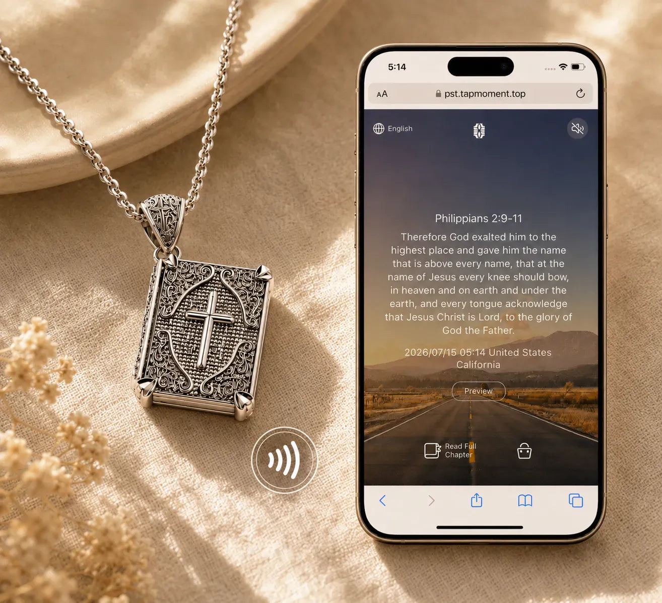 Bible Verse Necklace with NFC - Christian Bible Pendant Gift