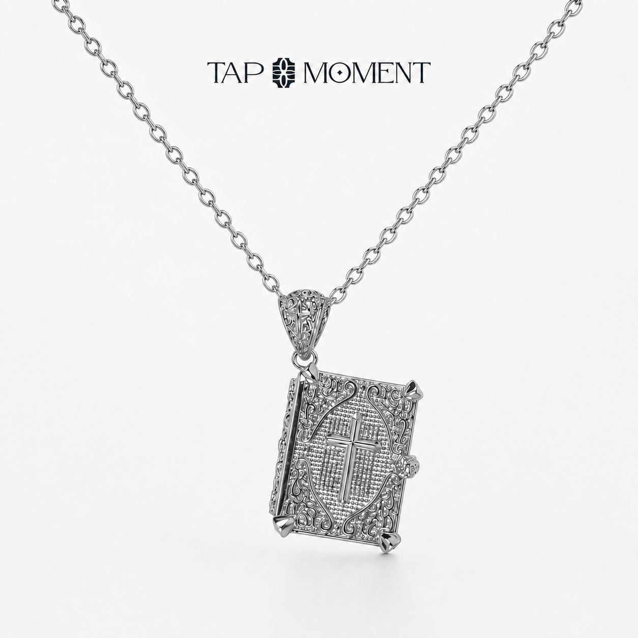 Bible Verse Necklace with NFC - Christian Bible Pendant Gift Silver
