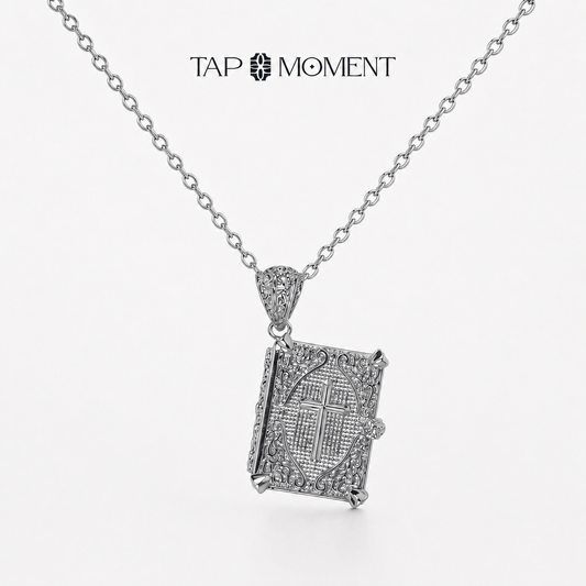Bible Verse Necklace with NFC - Christian Bible Pendant Gift Silver