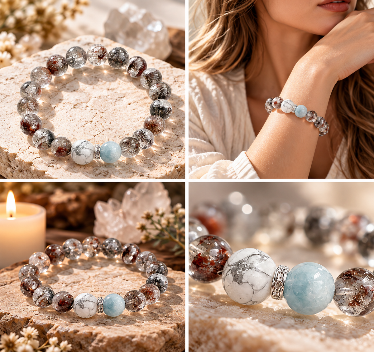 Bible Verse Bracelets with NFC Smart Jewelry - Quartz, Howlite, Aquamarine Bracelet