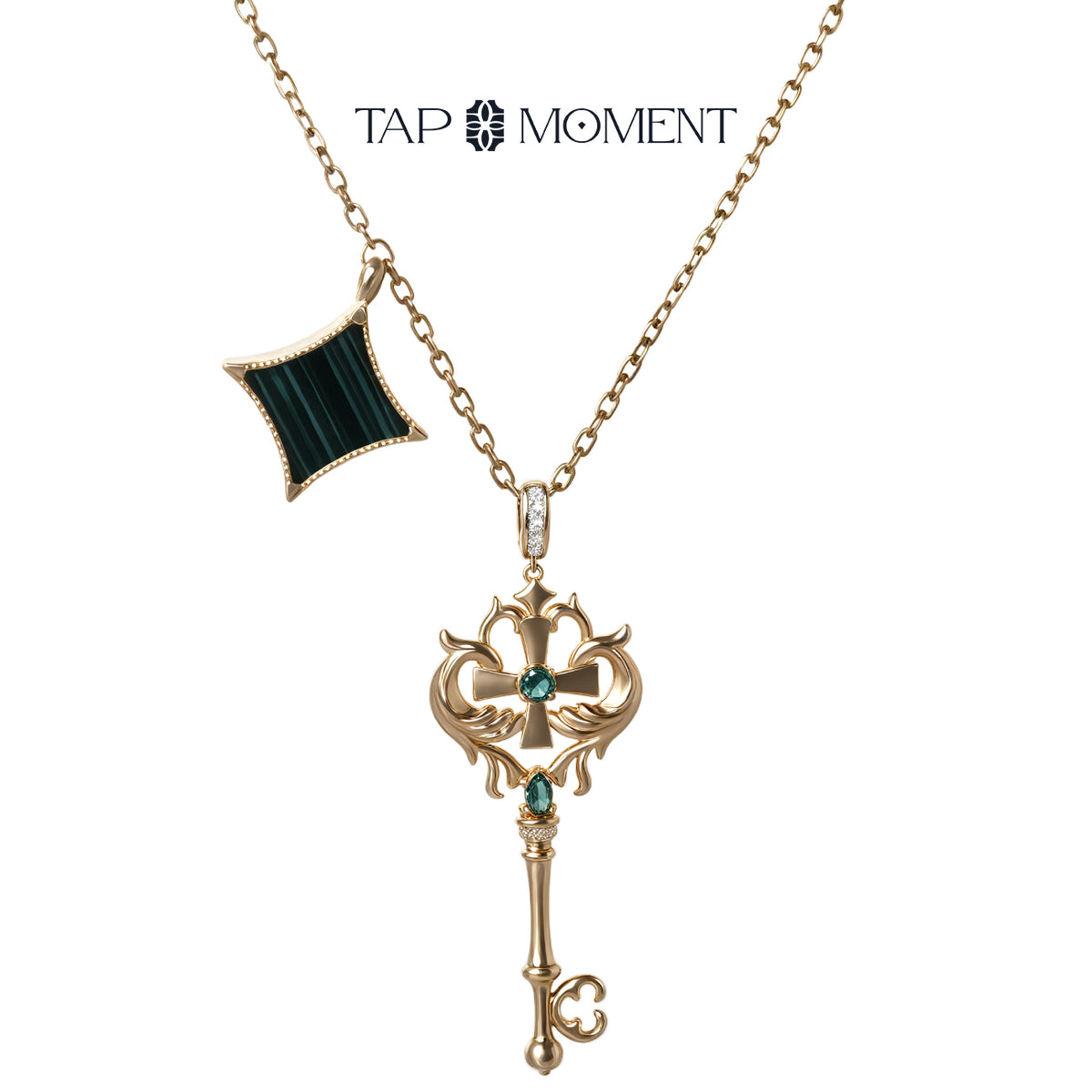 TAPMOMENT Faith Key NFC Necklace Gold Key - Malachite
