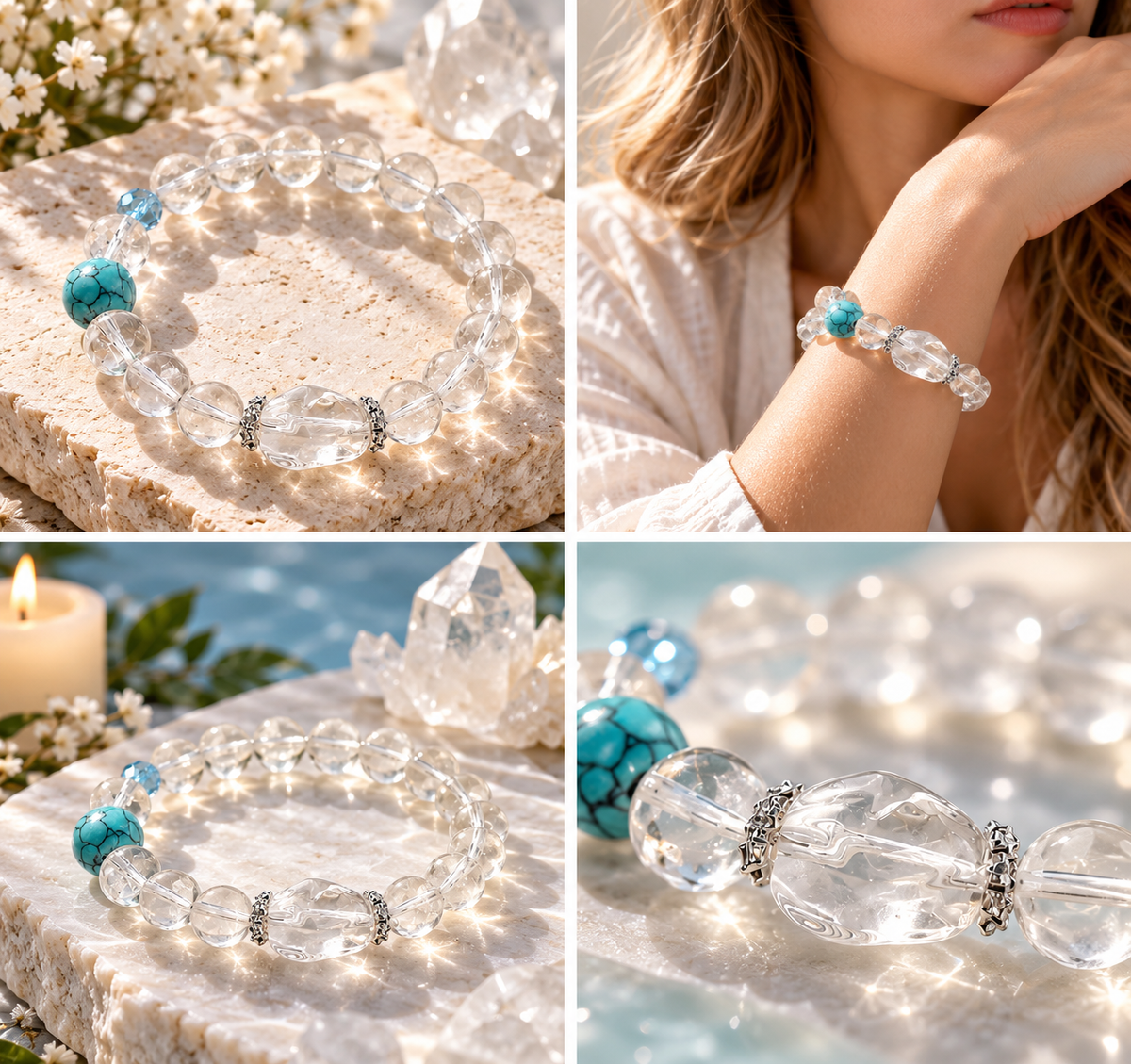 Bible Verse Bracelets with NFC Smart Jewelry Quartz and Turquoise