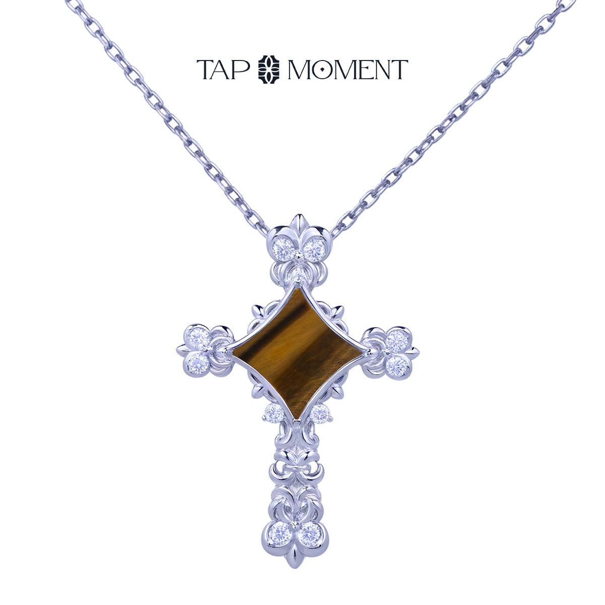 TAPMOMENT Faith cross NFC Necklace Silver Cross · Tiger Eye