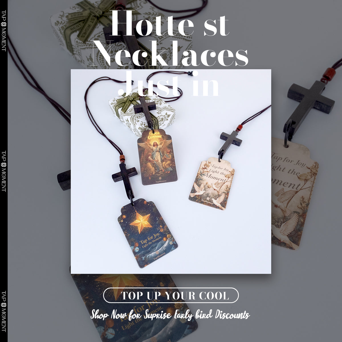 TAPMOMENT NFC Faith Cross Car Air Freshener SET - Wooden Cross + 3 Scent Cards